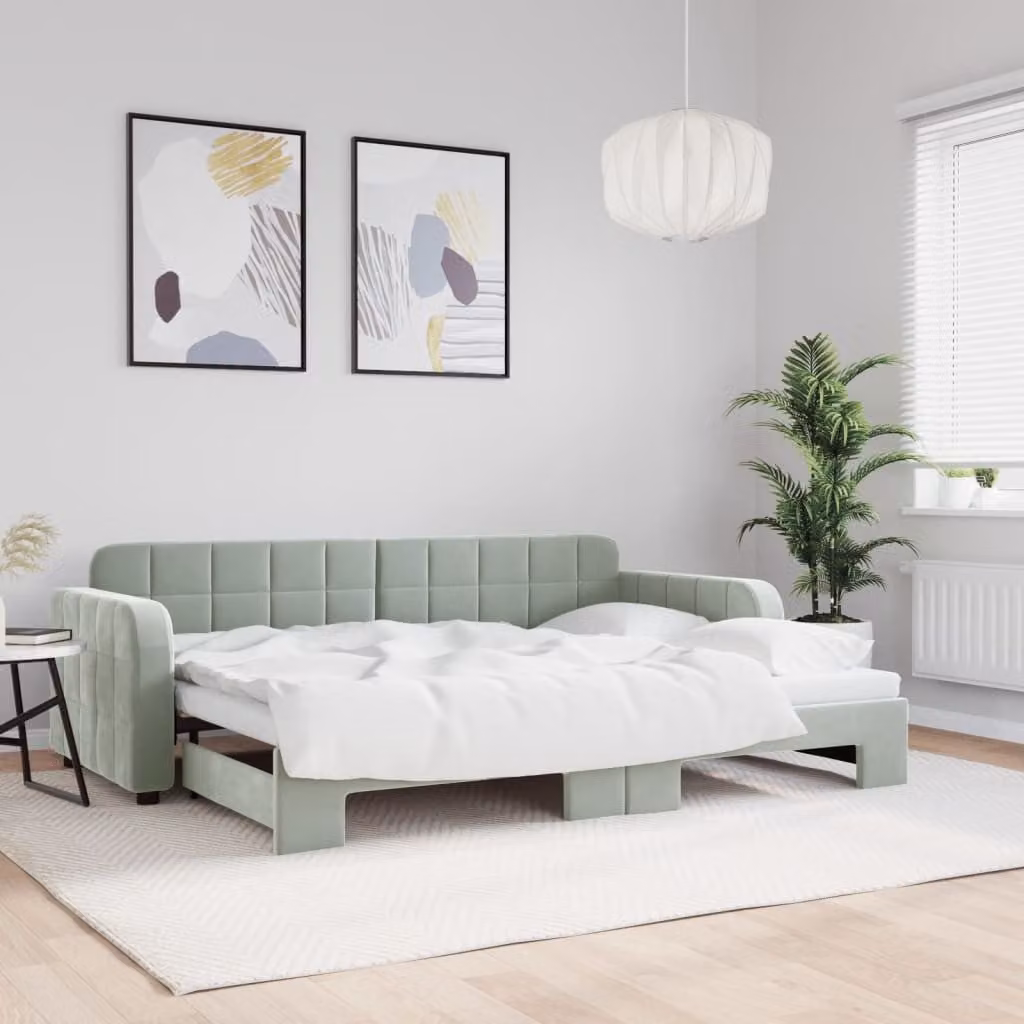 vidaXL Divano Letto con Letto Estraibile in Velluto Grigio Chiaro L/P/H: 223 x 80 x 91 cm