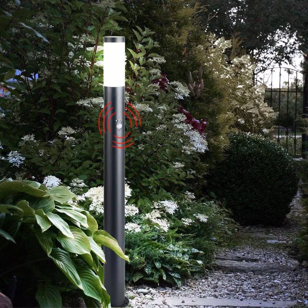 Lampada da terra a LED, acciaio inox, rilevatore di movimento H 110 cm