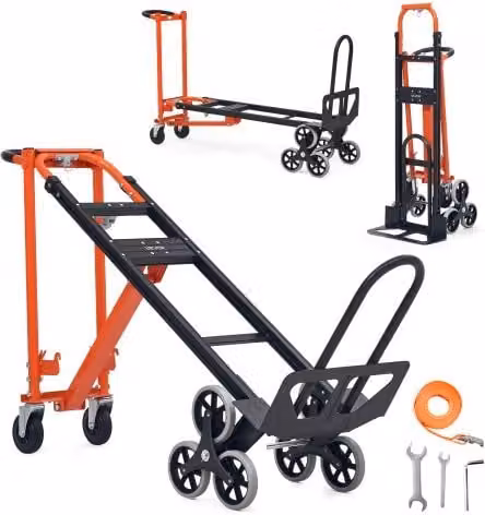 Carrello a scala pieghevole VEVOR in acciaio arancione con carico massimo 350 kg per traslochi e magazzino