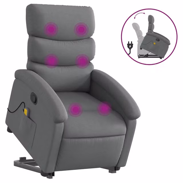 Poltrona | Sedia Relax Alzapersona Massaggi Reclinabile Grigio Scuro Tessuto