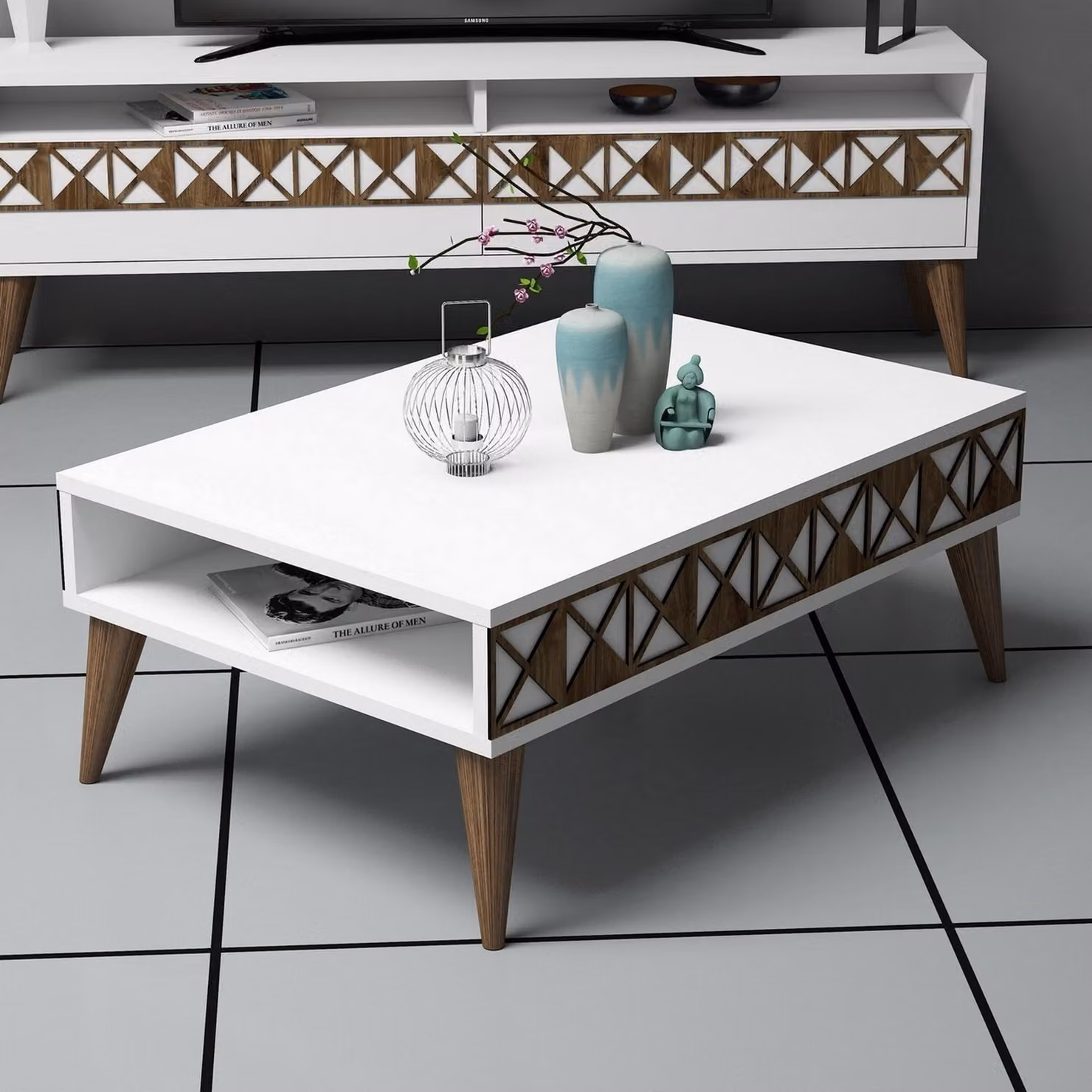 Skye Decor, Line - White, tavolino, bianco, 100% pannelli truciolari rivestiti in melamina, 90 x 60 x 34,6 cm