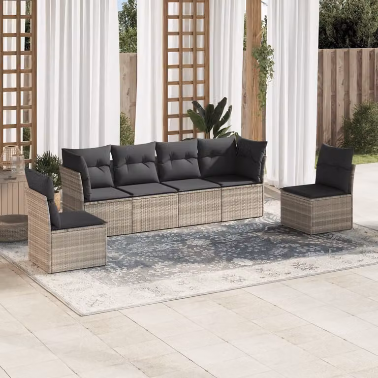 Set Divano da Giardino a L vidaXL da 6 posti con Cuscini Grigio con Struttura in Metallo e Polyrattan