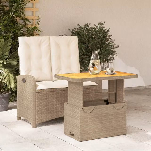 Set da Pranzo da Giardino 2 pz con Cuscini Beige in Polyrattan 3277358