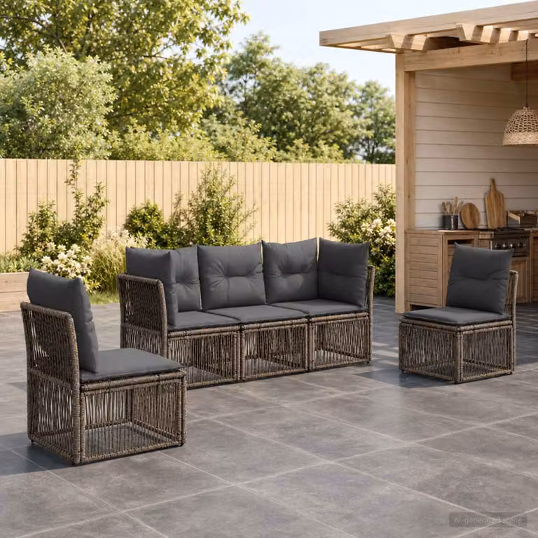 Set Divano da Giardino a Forma di L vidaXL in Polyrattan Grigio con Cuscini e Struttura in Acciaio
