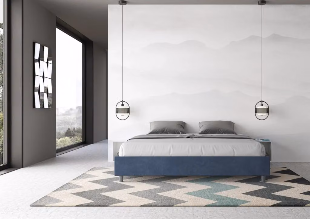 Letto Matrimoniale con Contenitore e Rete a Alzata GIORDANOSHOP Azelia Blu L/P/H: 200 x 200 x 39 cm – 2