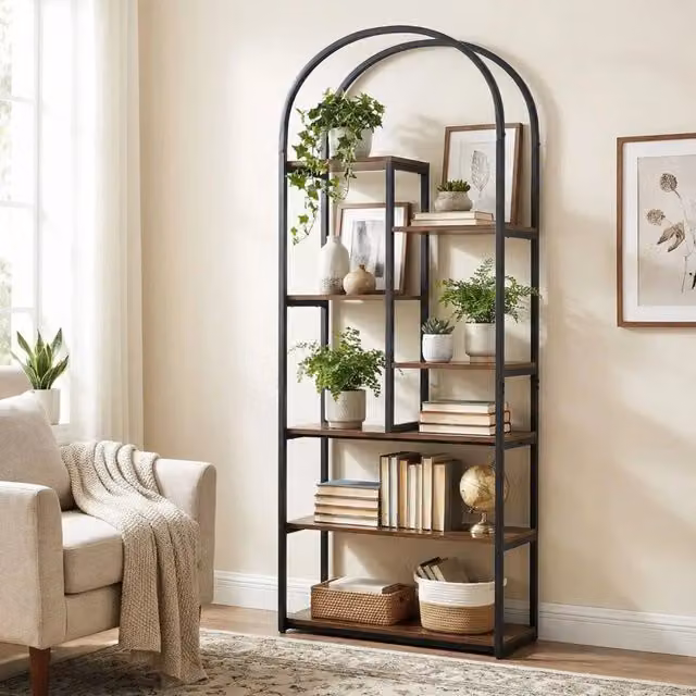 Libreria ad Arco Industriale con 7 Ripiani Aperti Scaffale per Casa e Soggiorno Marrone Rustico 181.5 cm