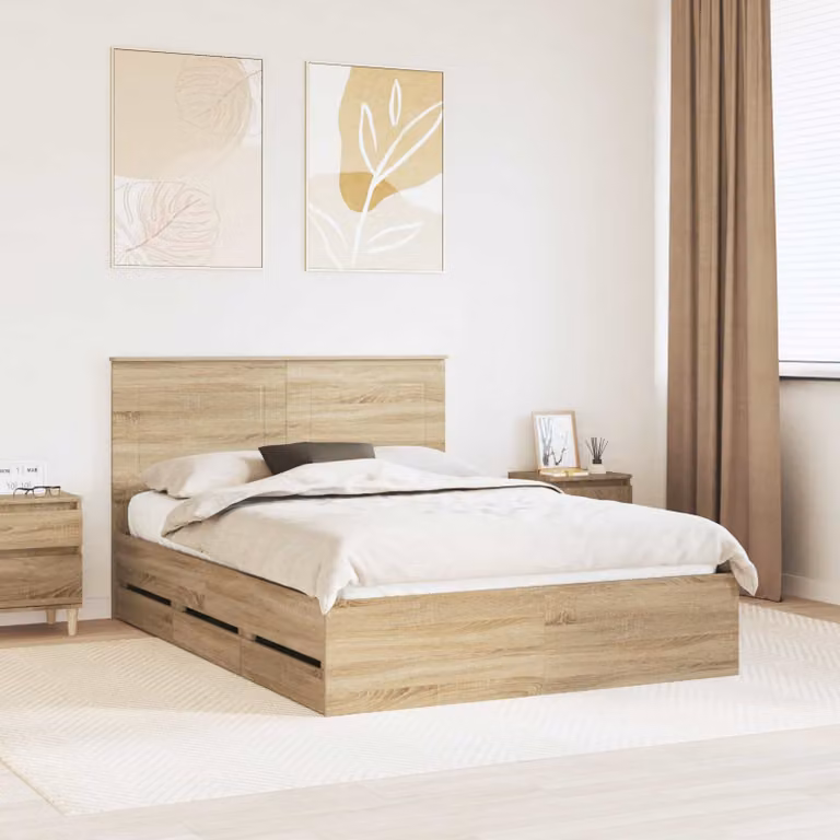 Struttura del letto moderna con cassetto vidaXL in legno Rovere Sonoma marrone L 150 cm x P 200 cm