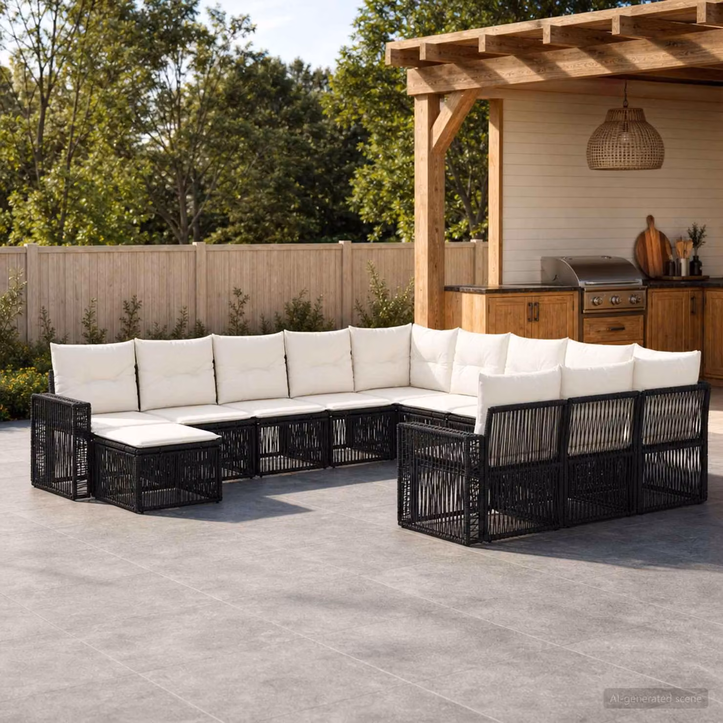 Maison Exclusive - Set di divani da giardino, 12 pezzi. Poly-rattan nero e crema