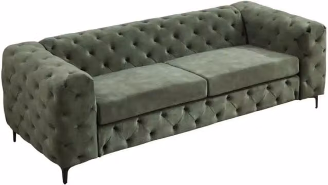 Divano dritto VELENA 3 posti in velluto capitonné MEUBLORAMA Verde, L: 235 cm, P: 74 cm, H: 95 cm