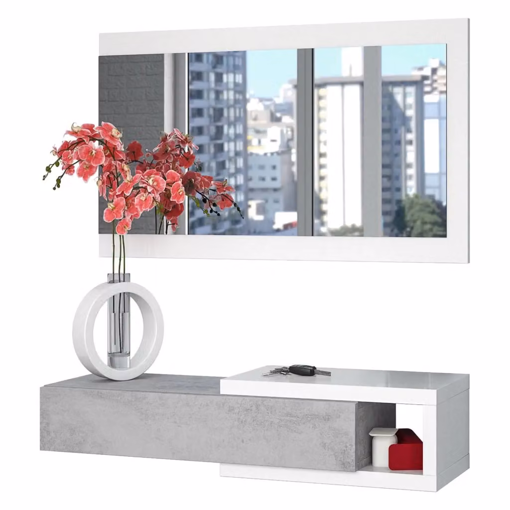 Mobile da ingresso DMORA Arty con specchio, bianco e grigio, L 95 x P 26 x H 19 cm – 2