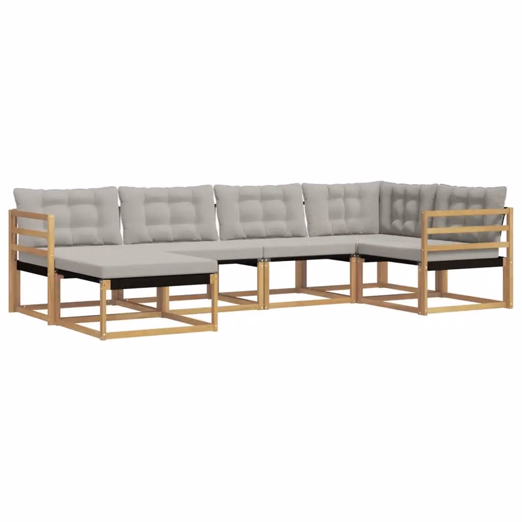 Set di divani da esterno a L vidaXL in legno di acacia con cuscini bianchi e grigi – 2