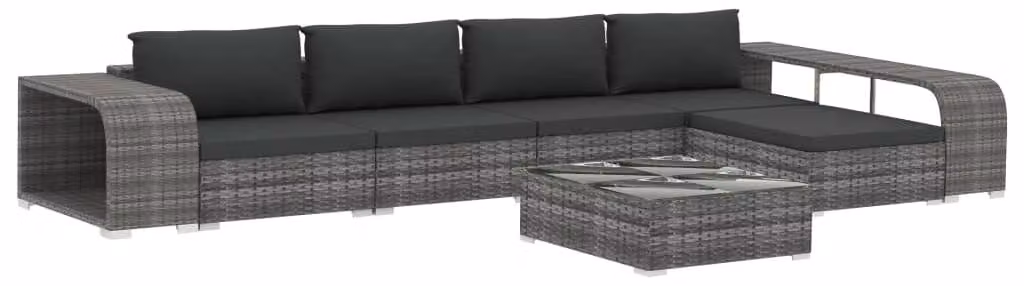 Set Divani da Giardino 8 pz con Cuscini in Polyrattan Grigio