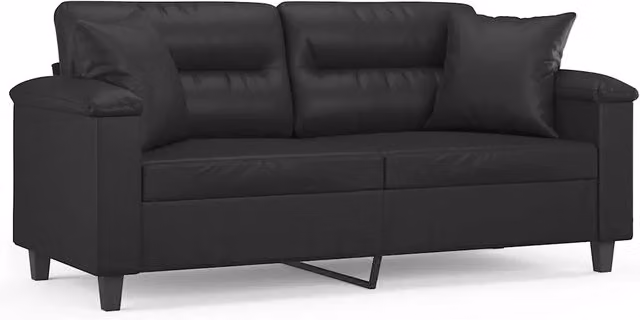 Divano | Divano da soggiorno | Sofa a 2 Posti con Cuscini Nero 140 cm in Similpelle