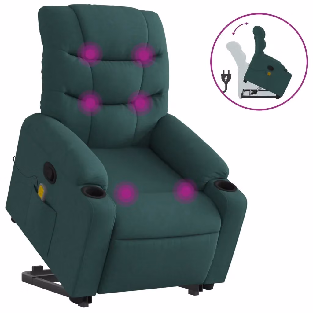 Poltrona Alzapersona con Assistenza Elettrica vidaXL Verde con Braccioli e Rivestimento in Tessuto – 2