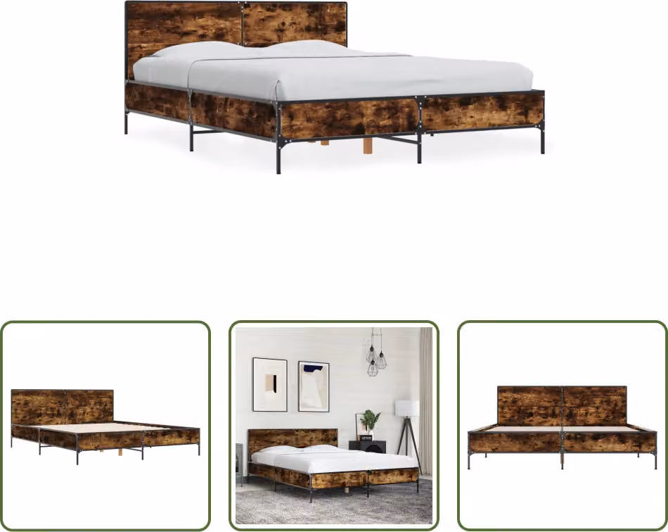The Living Store Struttura letto in rovere fumé 140x190 cm Materiale a base di legno e metallo