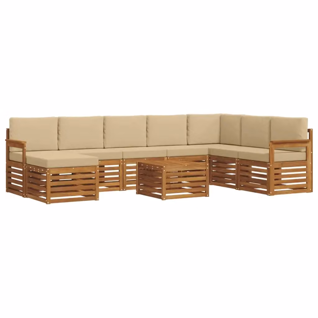 Set di divani da esterno vidaXL a forma di L in legno di acacia con cuscini beige e tavolino da giardino – 2