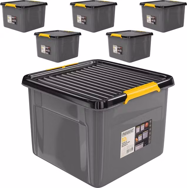 Set da 6 scatole portaoggetti impilabili Monzana in plastica grigio/antracite L/P/H: 39 x 39 x 26 cm