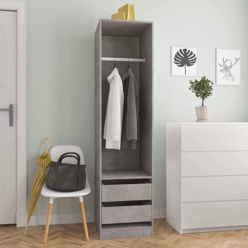The Living Store Armadio cassetti grigio cemento 50x50x200cm materiale legno