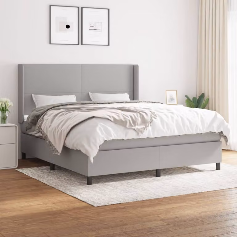 vidaXL Letto a molle con materasso in tessuto grigio chiaro 160x200 cm - Letto a molle - Boxspringbetten - Bett - Schlafzimmermöbel