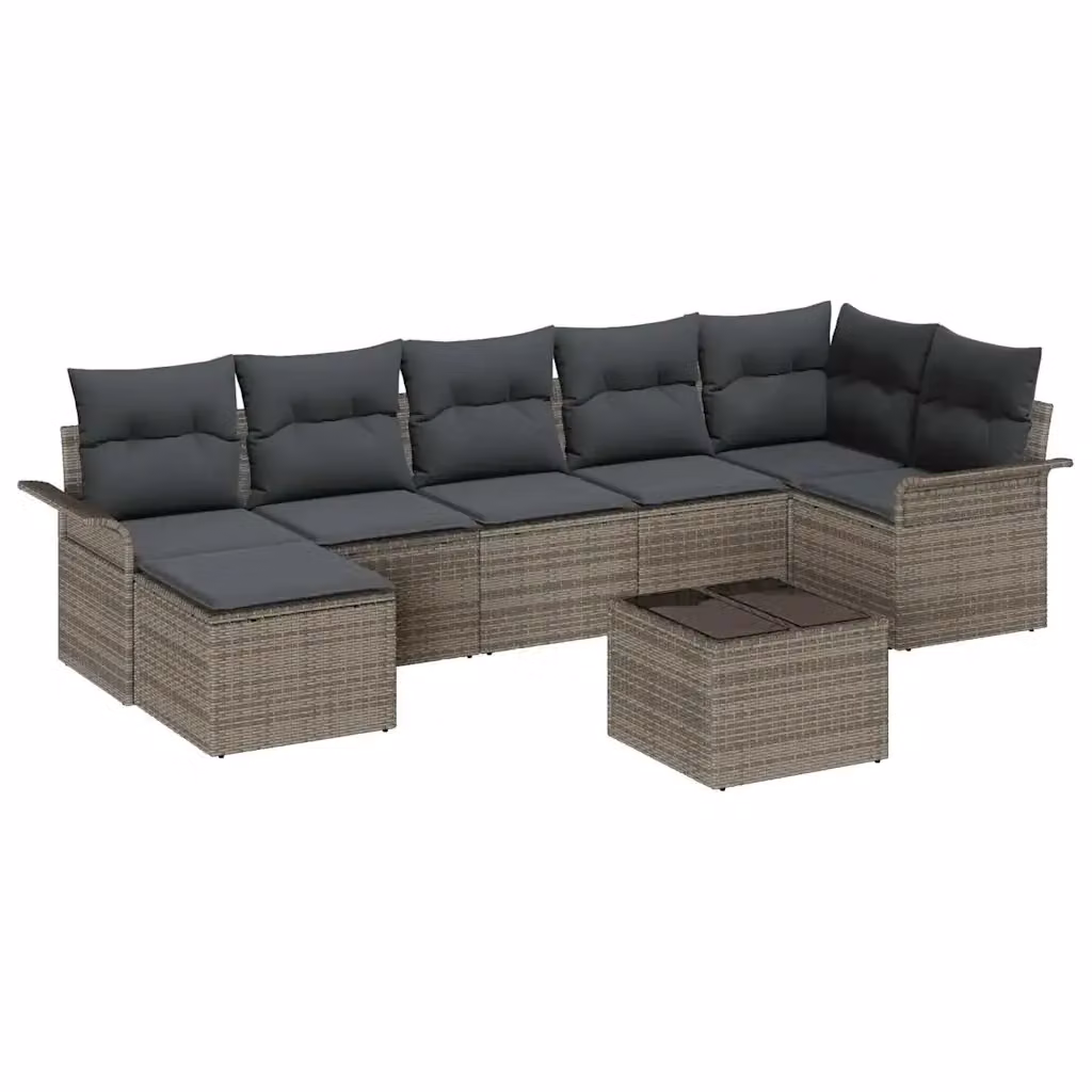 Set Divano da Giardino vidaXL 8 pz in Polyrattan Grigio con Cuscini e Tavolino – 2