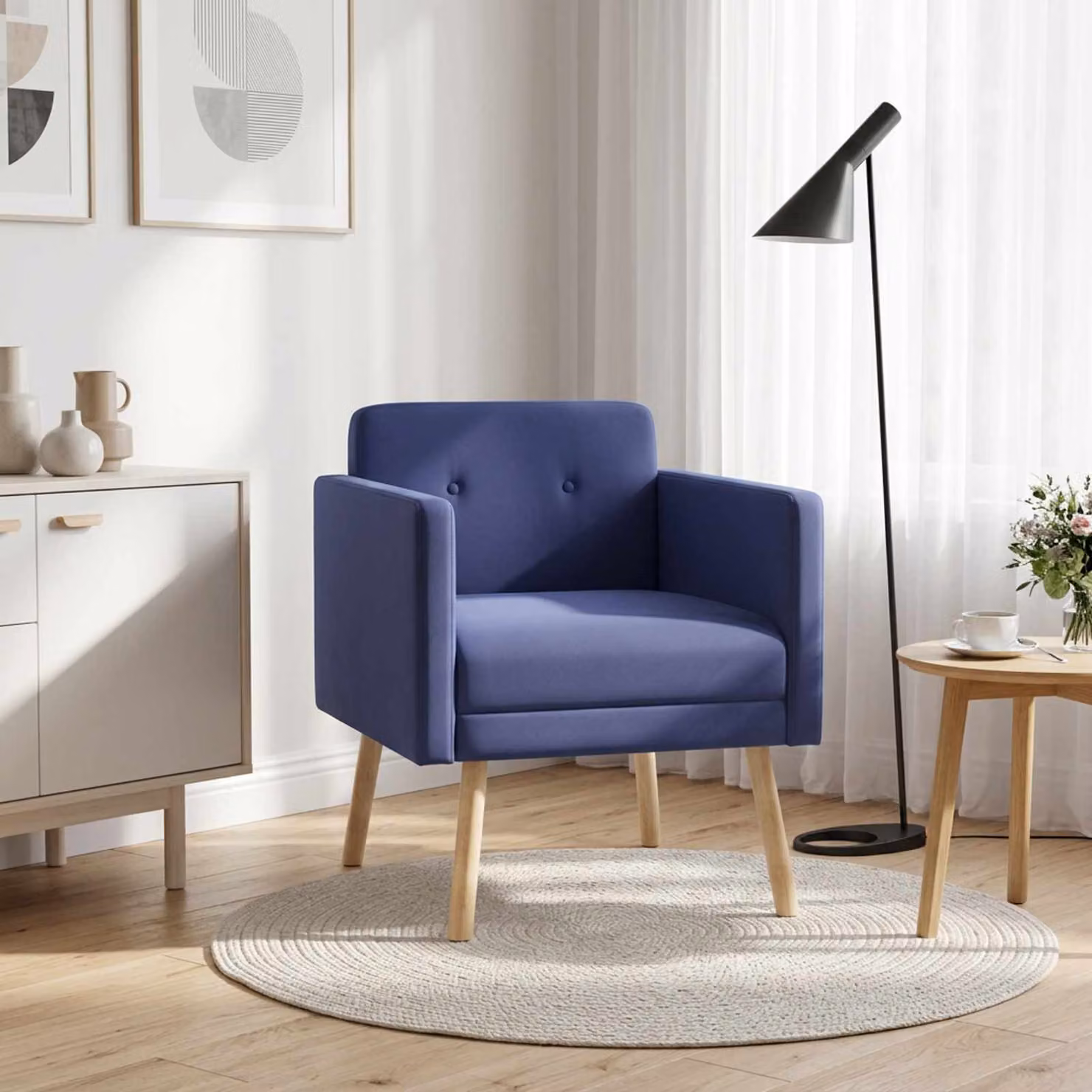Poltrona decorativa moderna vidaXL in velluto blu con braccioli