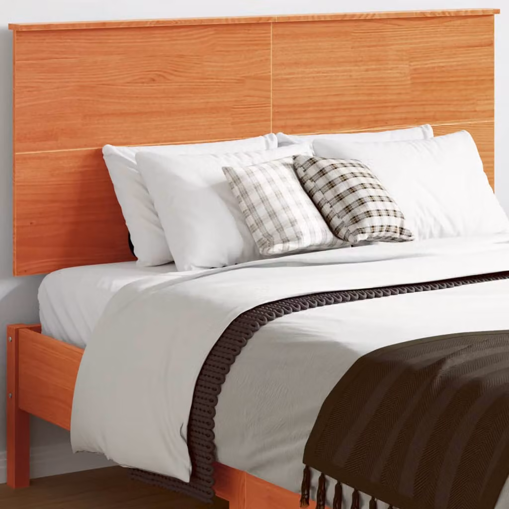 Testiera per letto vidaXL in legno massello di pino, finitura cera marrone rustica, L: 124 cm, H: 82,5 cm, P: 6 cm