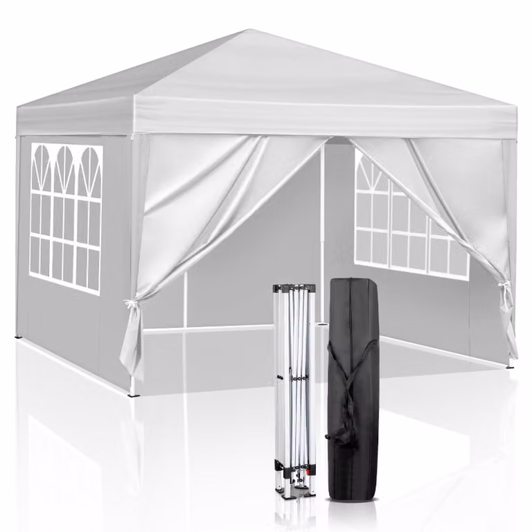 LEADZM - Gazebo pieghevole 3 x 3 metri, gazebo pop-up, impermeabile, tenda da giardino, protezione UV 50+, gazebo e tende per feste, tenda con 4 lati, colore bianco
