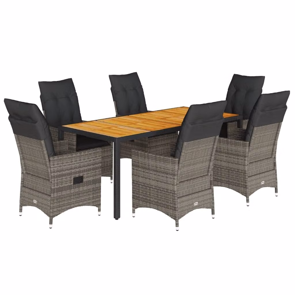 Set da Pranzo da Giardino 7 pz con Cuscini in Polyrattan Grigio