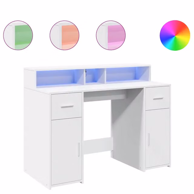 Scrivania | Tavolo da Ufficio con Luci LED Bianca 120x55x91 cm in Truciolato