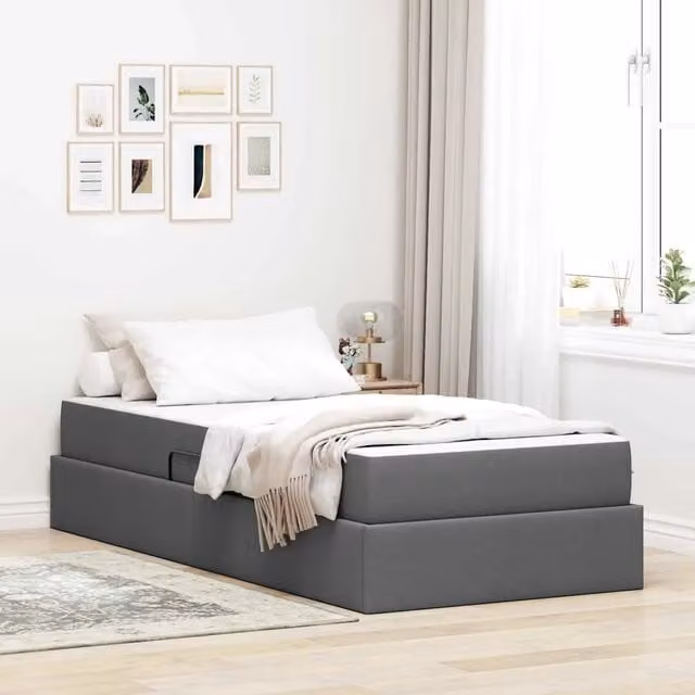 Letto con contenitore e materasso Grigio scuro 90 x 200 cm 3399635