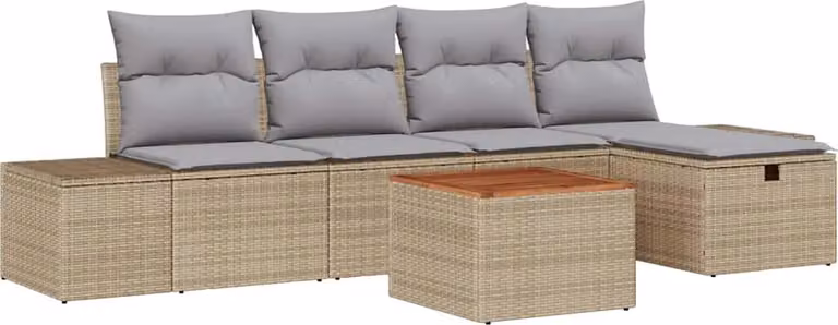 Set Divano da Giardino con cuscino 6 pcs Beige polyrattan