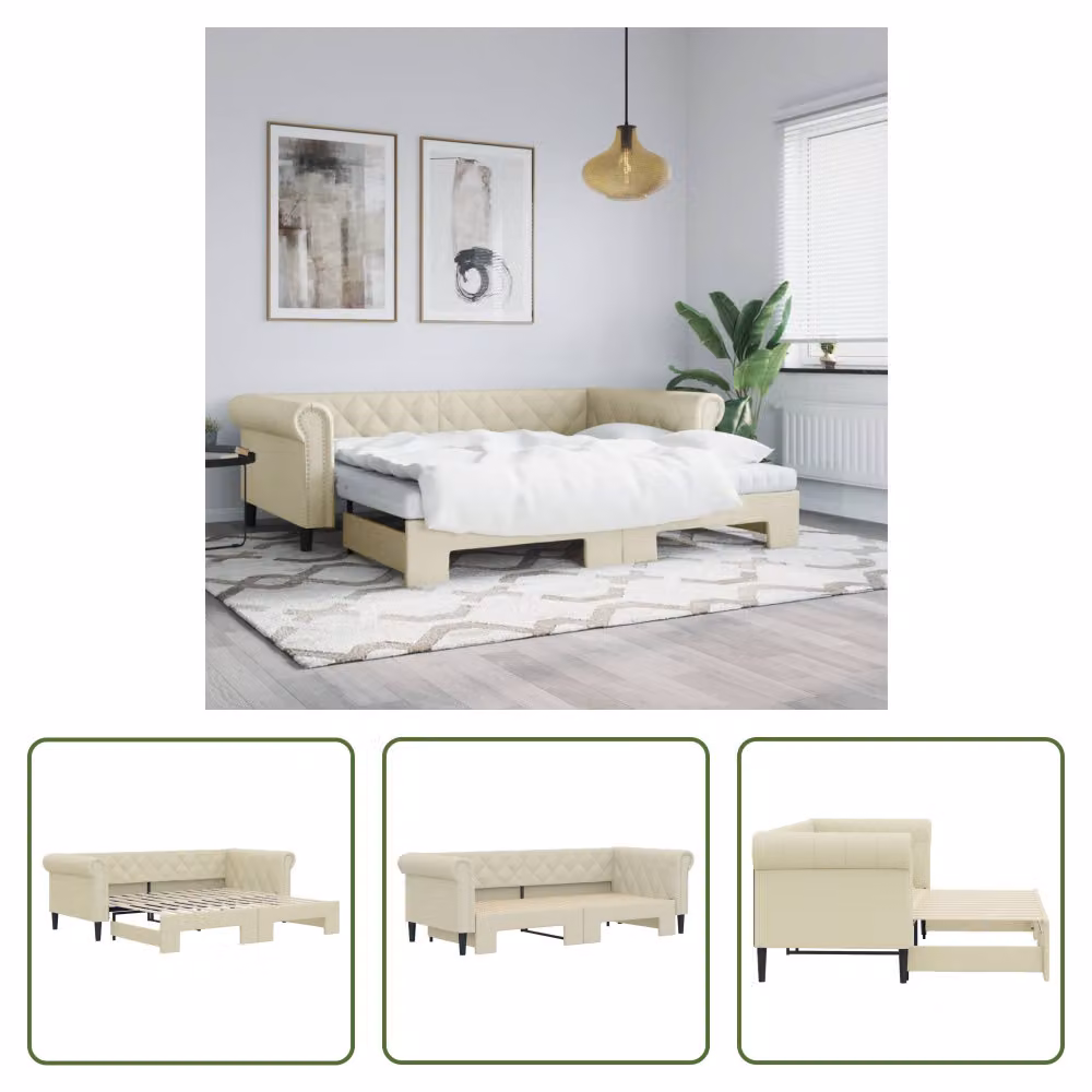 The Living Store letto da giorno allungabile crema 90x200 cm in ecopelle