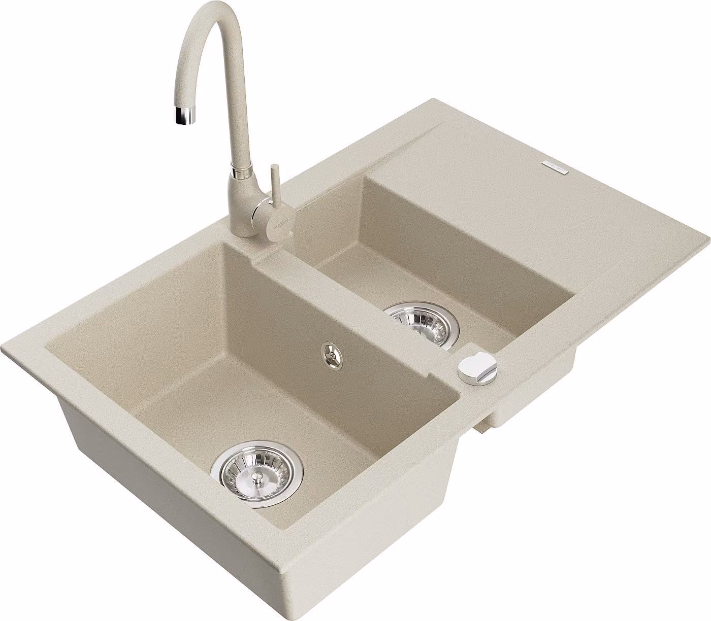 Mexen Gaspar lavello in granito 1,5 vasche con sgocciolatoio e rubinetto da cucina Telma, beige - 6507-69-670200-69