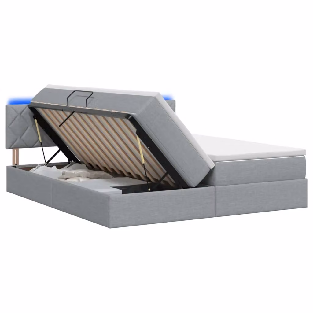 Letto con contenitore vidaXL in tessuto grigio con illuminazione LED e porte USB, L/P/H: 200 x 200 x 88 cm – 2