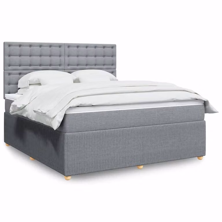 Giroletto a molle con materasso vidaXL in tessuto grigio chiaro e bianco, L/P: 180 x 200 cm