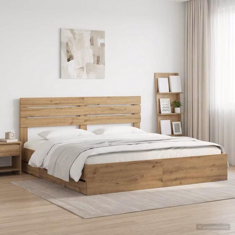 Letto con contenitore e testiera vidaXL in legno rovere artigianale marrone L/P/H: 180 x 200 cm