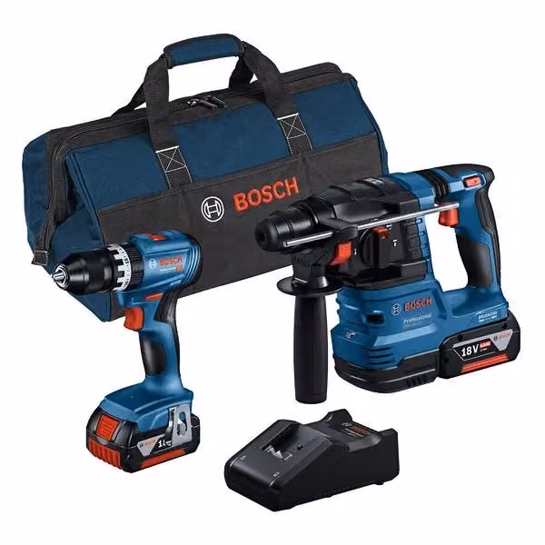 Kit Bosch con Trapano Avvitatore GSB 18V-45 e Perforatore GBH 18V-22, 2 Batterie da 4Ah e Caricatore, Blu – 2