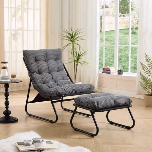 Poltrona Relax Reclinabile con Poggiapiedi MINIMAL in Tessuto Grigio e Nero