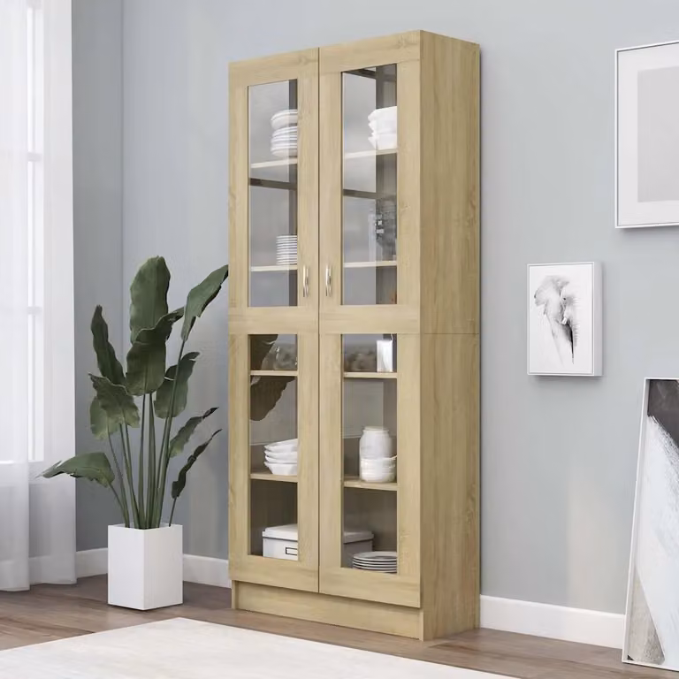 Armadietto Vetrina vidaXL in Rovere Sonoma con Ante in Vetro, L 82,5 x P 30,5 x H 185 cm