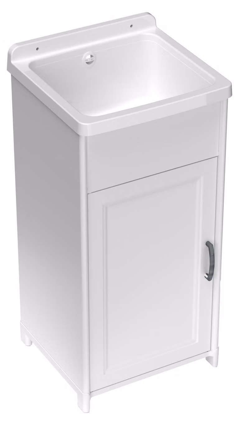 Lavabo in resina, dimensioni 40x40x86,5 cm, colore bianco, adatto per interni ed esterni