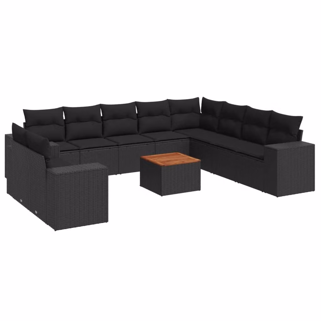 Set Divani da Giardino 11 pz con Cuscini in Polyrattan Nero