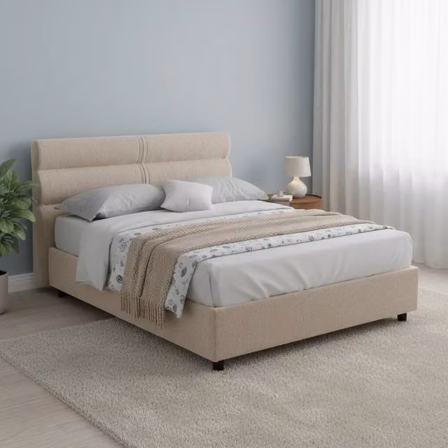 Letto Matrimoniale Briatico DMORA con Materasso Incluso, Design Moderno in Tessuto Grigio e Beige, L/P/H: 160 x 200 x 190 cm