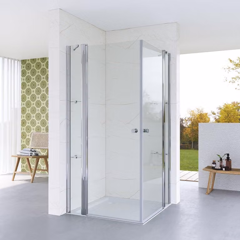 Cabina doccia 90x100 cm con ingresso angolare Doccia angolare con doppia porta Parete doccia Porta doccia Porta in vetro Porte a battente su parti fisse Porte a soffietto Porte girevoli Parete doccia angolare in vetro con ripiano angolare Larghezza selezi