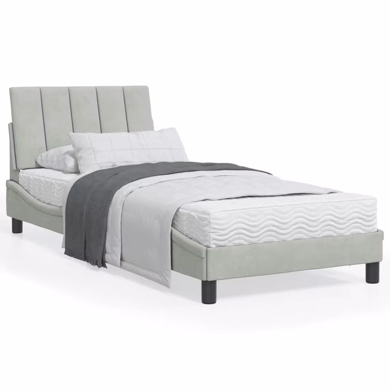 Letto con Materasso Hanko vidaXL in Velluto Grigio Chiaro, L/P: 90 x 200 cm