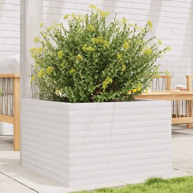 Fioriera da giardino bianca vidaXL in legno per orto e piante ornamentali L: 70 cm, P: 70 cm, H: 45,5 cm – 1