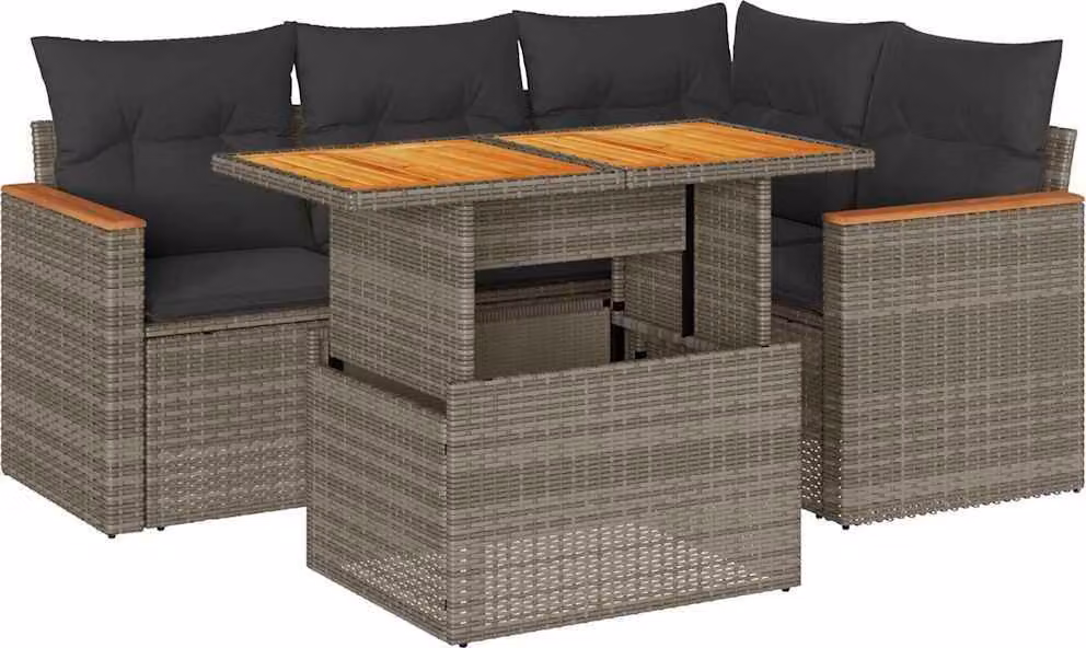 Set Divano Giardino 5 pz con Cuscini Grigio Polyrattan Acacia