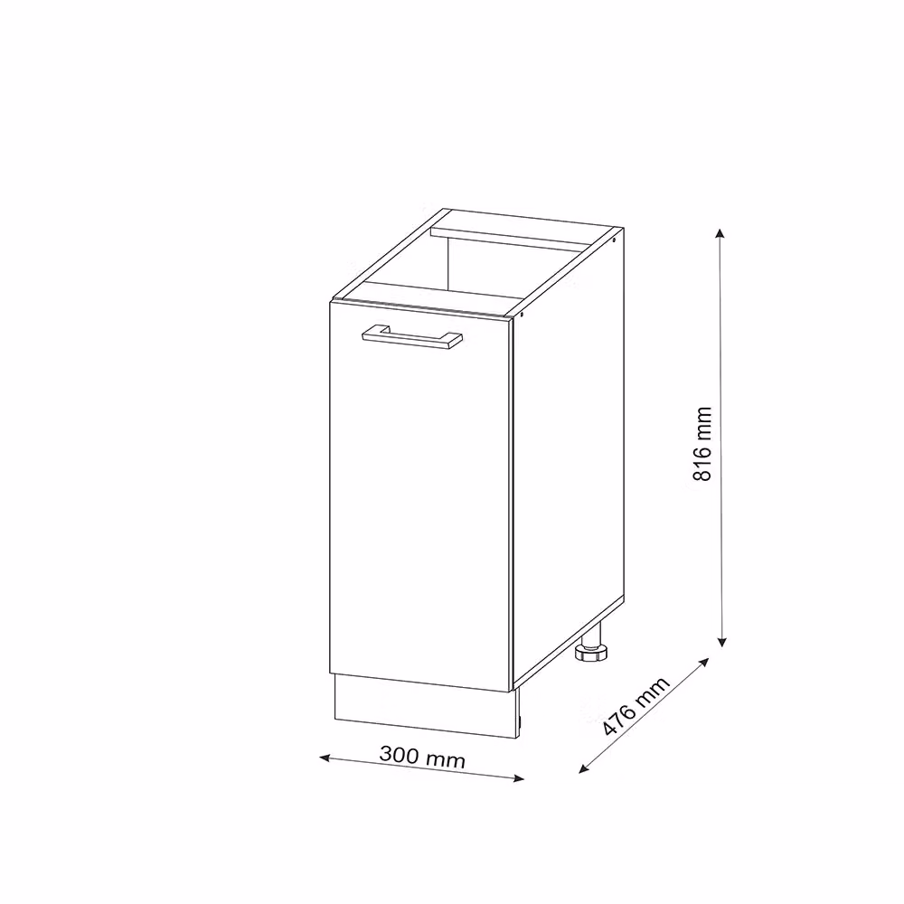 Base universale R-Line Vicco Grigio con anta, senza piano di lavoro, L/P/H: 30 x 46 x 81,6 cm – 2
