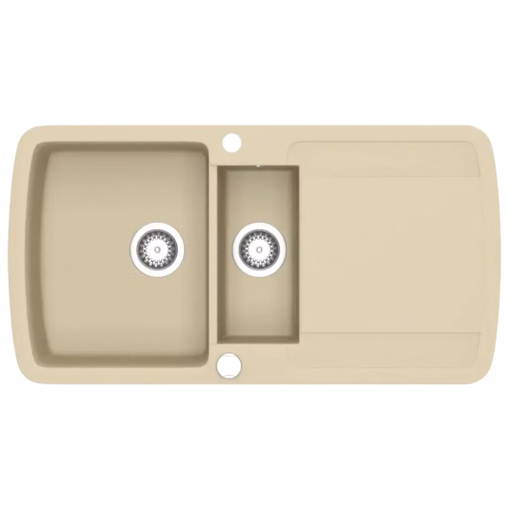 Lavello da cucina a doppia vasca in granito beige vidaXL L/P/H: 96 x 50 x 31 cm – 2