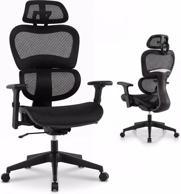 Sedia da ufficio con schienale reclinabile poggiatesta regolabile e supporto lombare, Poltrona ergonomica regolabile in altezza portata 125 kg