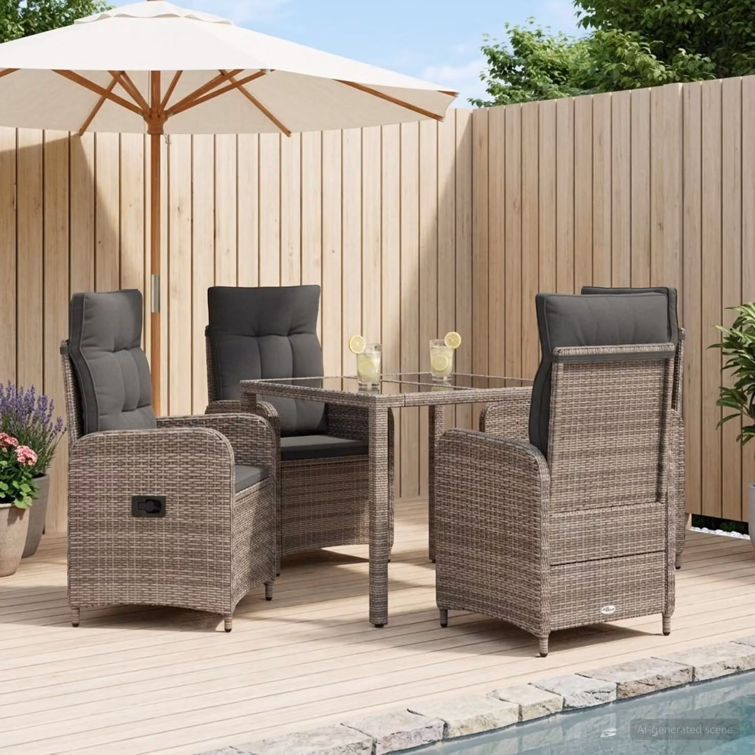 Set da pranzo per esterni vidaXL in polyrattan e vetro, 5 pezzi, Grigio